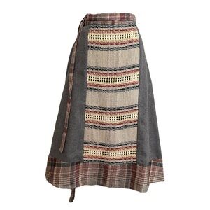 Vintage Artisan Wool Wrap Skirt by Rose Path Designs Woven Plaid Cottagecore S